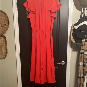 Love Red Wide-Leg Jumpsuit with Ruffle Sleeves